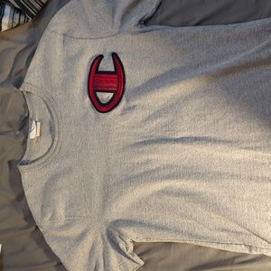 Gray champion shirt red symbol